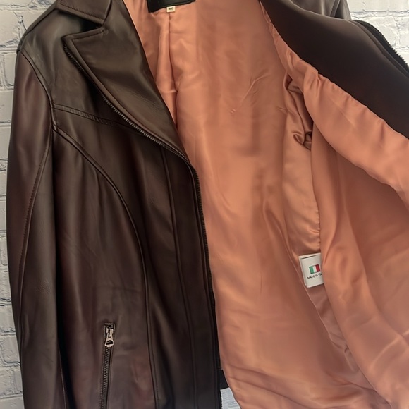 Italian Brown Leather Zip Up Jacket Made by CURGÈ Woman size Large or EU 46 NWT - Picture 9 of 9